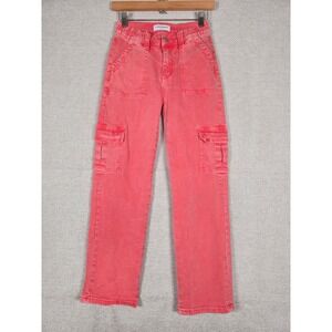 Flying Monkey Youth High Rise Cargo Jeans Girl's Size 16 Pink Straight Leg Pants